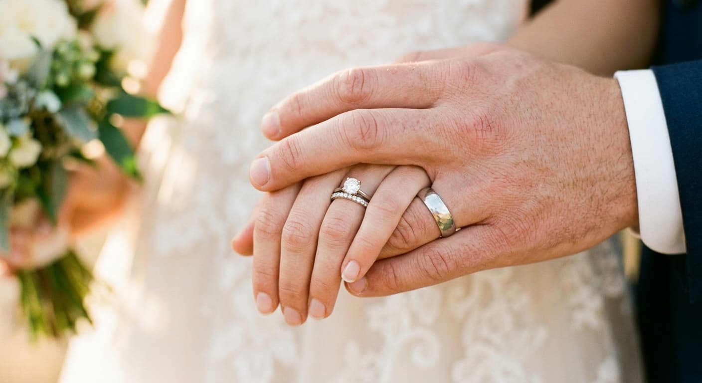 Wedding rings in soft window light
